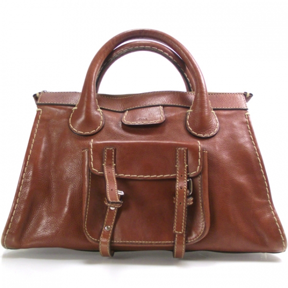 CHLOE Calfskin Edith Satchel Ecureil Brown 20347 | FASHIONPHILE