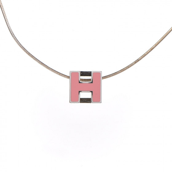 HERMES Lacquered Cage d'H Pendant Necklace Rose 599895