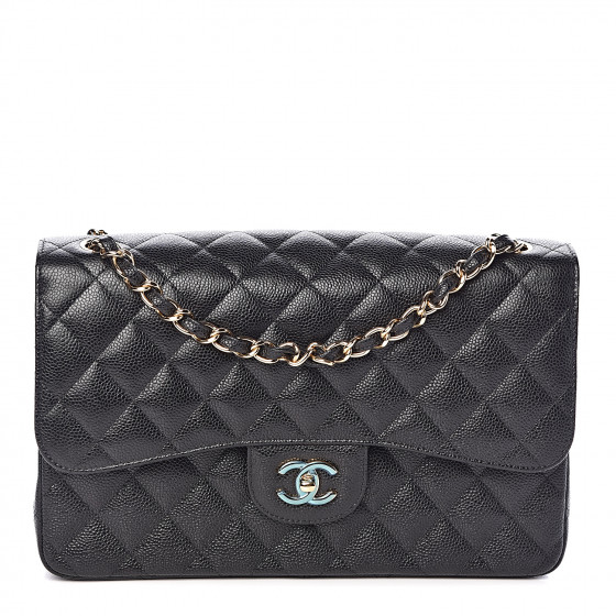 chanel black caviar jumbo double flap silver hardware