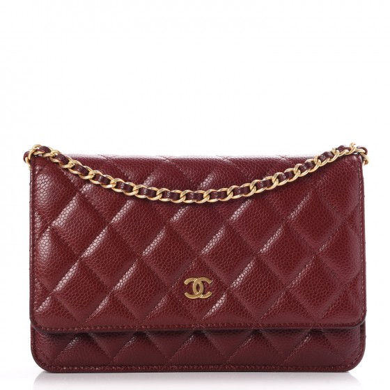 CHANEL Caviar Quilted Wallet on Chain WOC Burgundy 265698