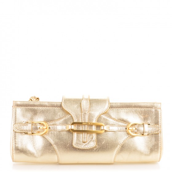 JIMMY CHOO Metallic Calfskin Tulita Clutch Gold 167393