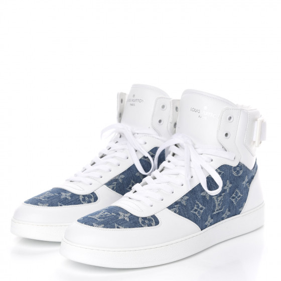 LOUIS VUITTON Calfskin Monogram Denim Rivoli High Top Sneakers 11.5 ...