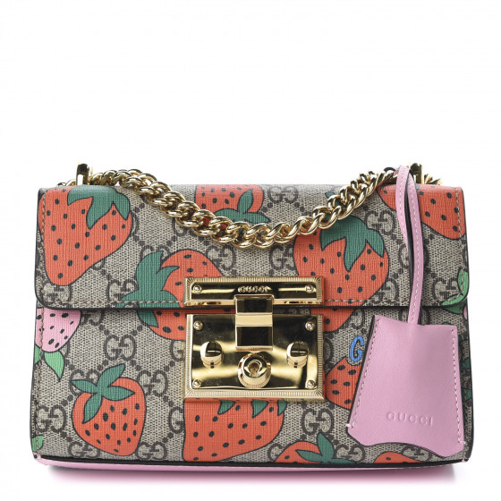 GUCCI GG Supreme Monogram Strawberry Small Padlock Shoulder Bag 720840 ...