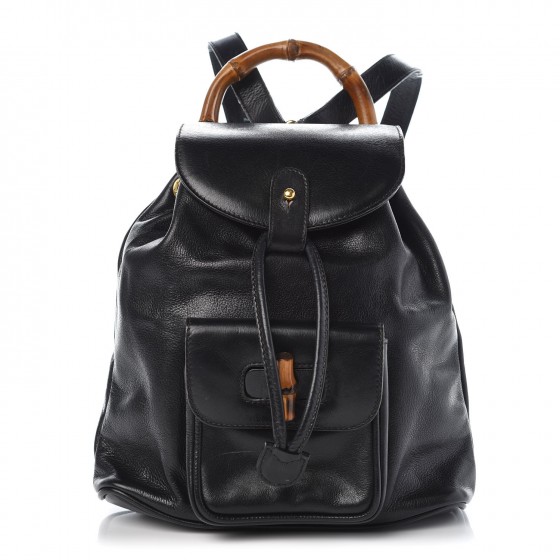 GUCCI Calfskin Bamboo Backpack Black 417403