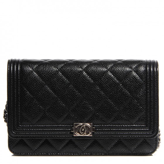 CHANEL Caviar Quilted Boy Wallet On Chain WOC Black 97972