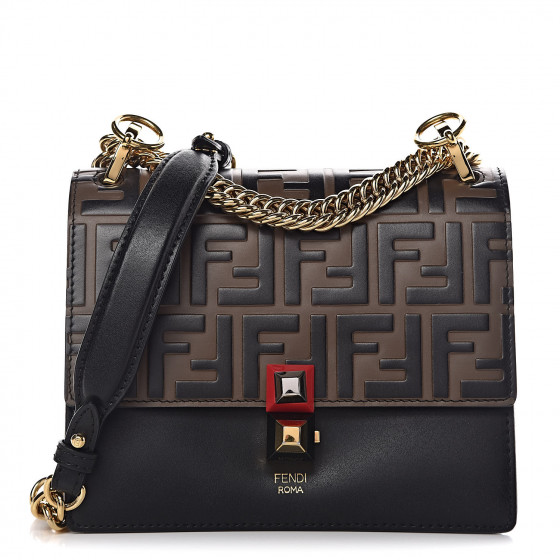 fendi calfskin zucca embossed kan i shoulder bag black