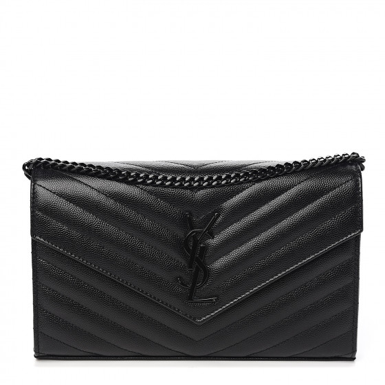 grain de poudre matelasse chevron monogram chain wallet black