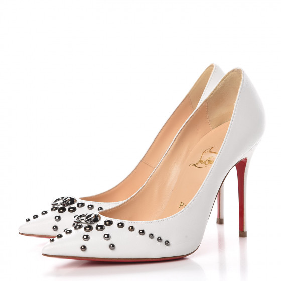 CHRISTIAN LOUBOUTIN Kid Studded Door Knock 100 Pumps 36.5 White 362819 ...