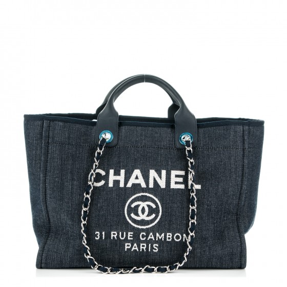 chanel blue canvas tote