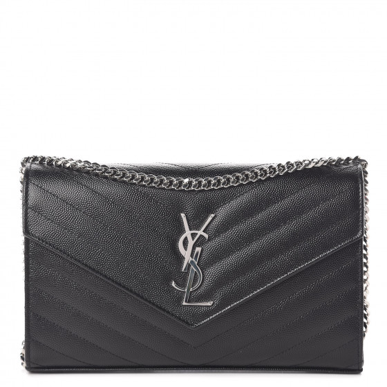 grain de poudre matelasse chevron monogram chain wallet black