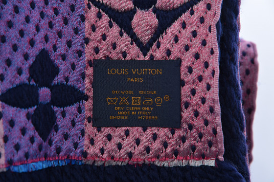 LOUIS VUITTON Wool Silk Logomania Duo Scarf Blue 629057