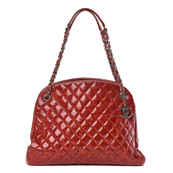 CHANEL Glazed Calfskin Quilted Large Just Mademoiselle Bowling Bag Red