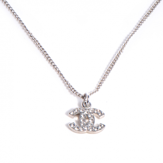 CHANEL Crystal CC Necklace Silver 66384