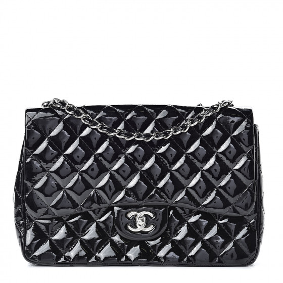 CHANEL Patent Quilted Jumbo Single Flap Black 498272
