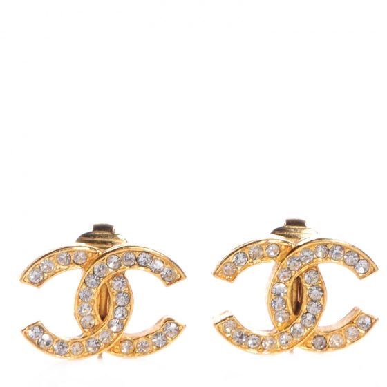 CHANEL CC Crystal Clip On Earrings Gold 68730
