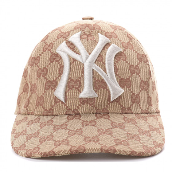 GUCCI Monogram NY Yankee Baseball Hat Beige Brick Red 625665 | FASHIONPHILE