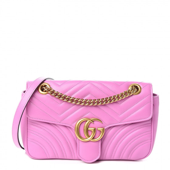 GUCCI Calfskin Matelasse Small GG Marmont Shoulder Bag Candy Pink 526698