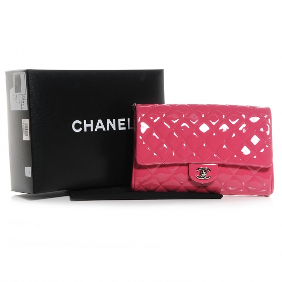 CHANEL Patent Quilted Clutch with Chain Flap Pink 60766