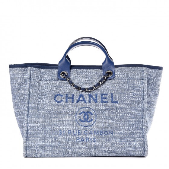 chanel blue canvas tote