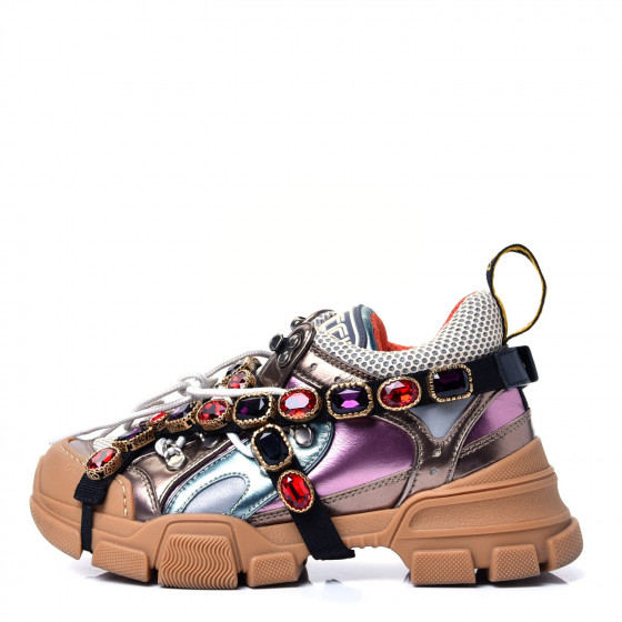 Gucci X Sega Metallic Calfskin Mesh Removable Crystals Womens Flashtrek 