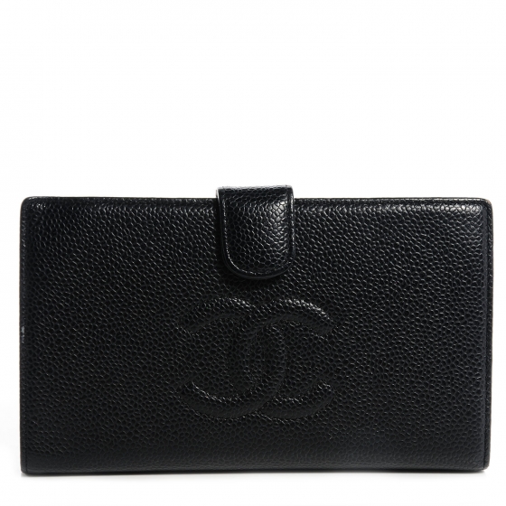 CHANEL Caviar CC French Wallet Black 74067