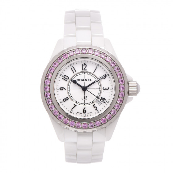 CHANEL Ceramic Pink Sapphire 33mm J12 Quartz Watch White 392558 ...