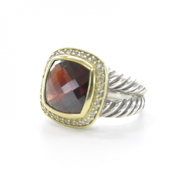 DAVID YURMAN Sterling Silver 18k Gold Garnet Diamond Albion Ring 6.5 31062