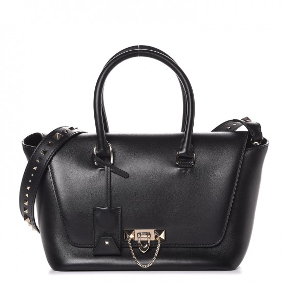 VALENTINO Calfskin Small Demilune Double Handle Satchel Black 295557