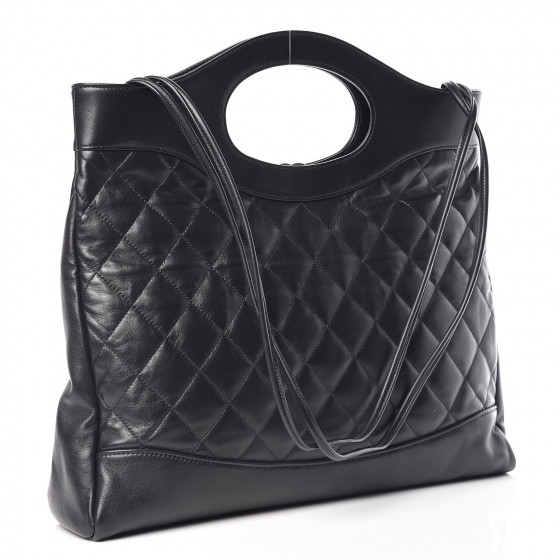 CHANEL Lambskin Quilted Large 31 Shopping Bag Black 392832