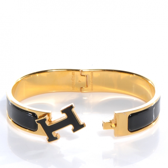 HERMES Narrow Enamel Clic Clac H Bracelet PM Black 60390 | FASHIONPHILE