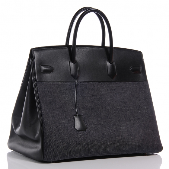 HERMES Evercalf Denim Shadow Birkin 40 Noir Bleu Marine 55256