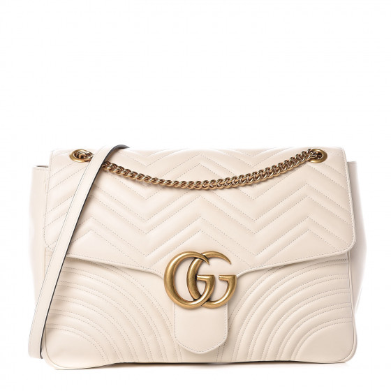 GUCCI Calfskin Matelasse Large GG Marmont Shoulder Bag White 371219