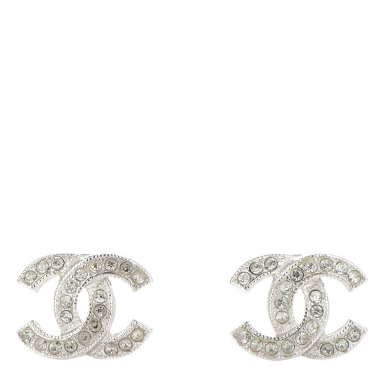 CHANEL Crystal CC Earrings Silver 151499