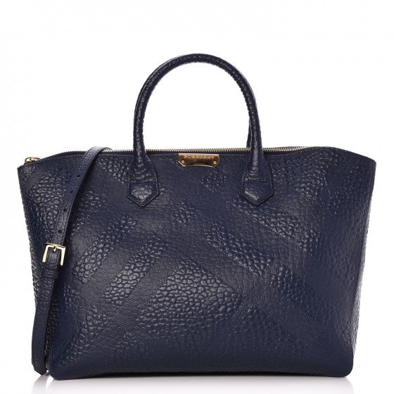 BURBERRY Heritage Grain Check Medium Dewsbury Tote Blue Carbon 282784