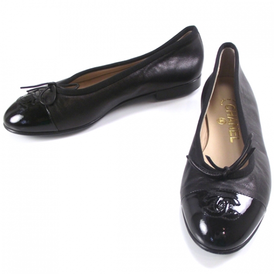 CHANEL Patent Leather Tip Ballerina Flats 34.5 Black 13343