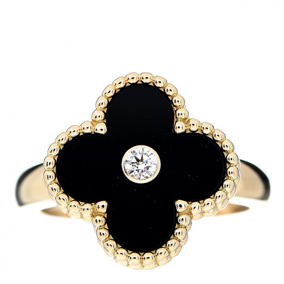 VAN CLEEF & ARPELS 18K Yellow Gold Black Onyx Diamond Vintage Alhambra ...