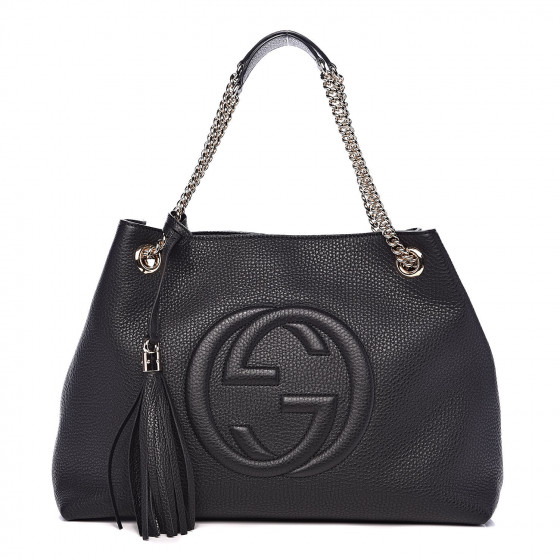 gucci pebbled calfskin medium soho chain shoulder bag black