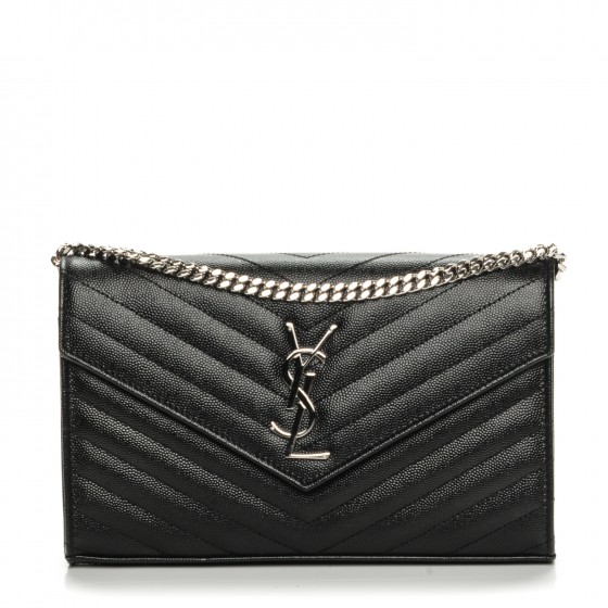 grain de poudre matelasse chevron monogram chain wallet black