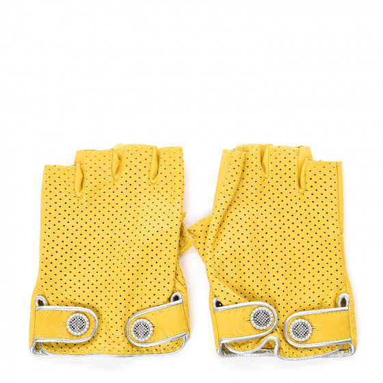 yellow leather fingerless gloves