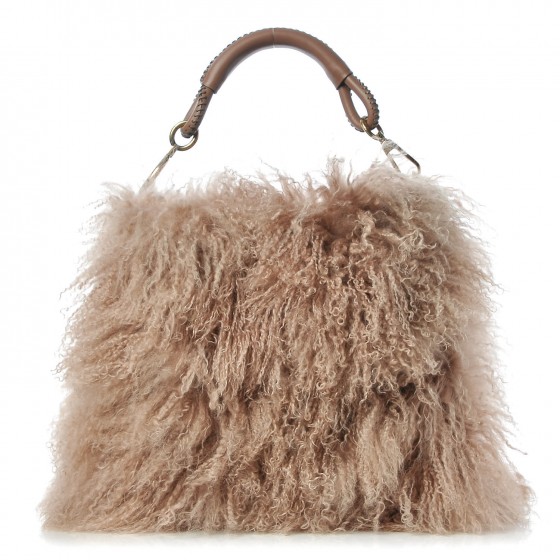 CHRISTIAN DIOR Mongolian Lamb Fur Libertine Tote Pink 286465