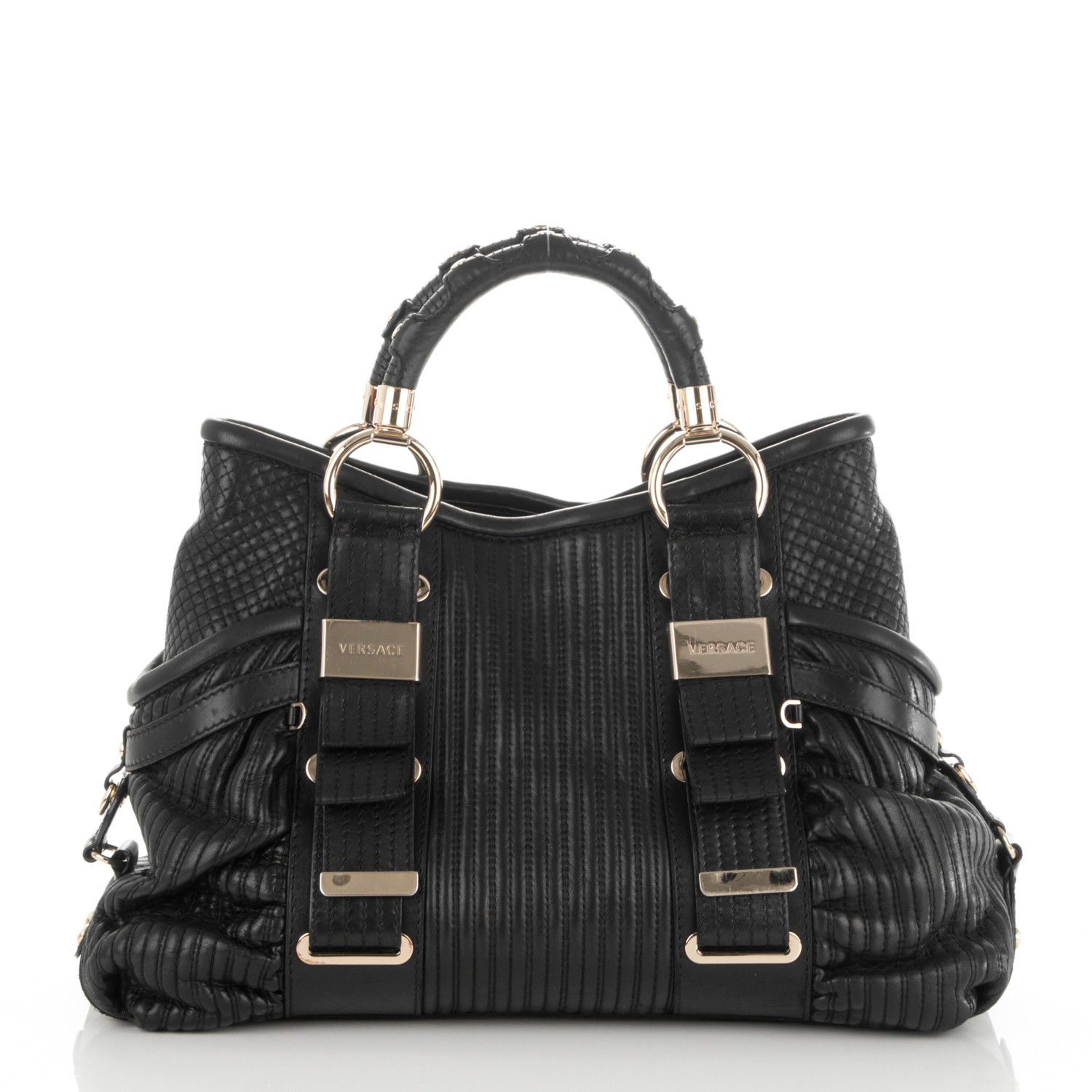 VERSACE Nappa Quilted Tote Black 175385