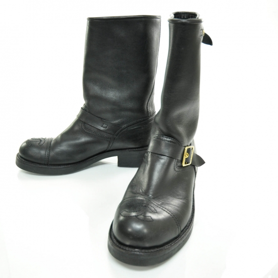 CHANEL Leather Motorcycle Boots 40 Black 27022