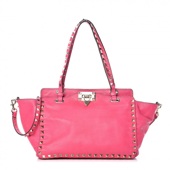 VALENTINO Vitello Small Rockstud Tote Pink 411478