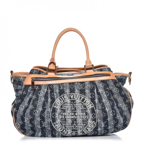 Blue Louis Vuitton Denim Porte Epaule Raye MM Bag