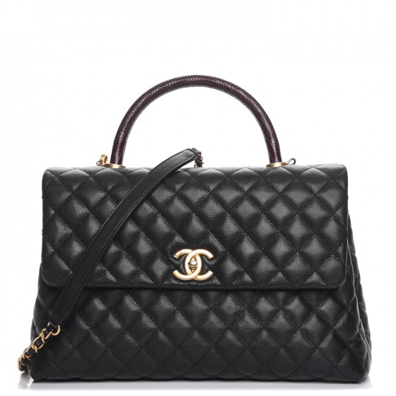 Chanel Caviar Lizard Quilted Medium Coco Handle Flap Black Fashionphile