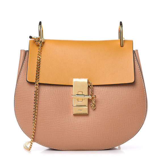 CHLOE Grained Calfskin Lambskin Bi-Color Drew Shoulder Bag Wet Sand ...