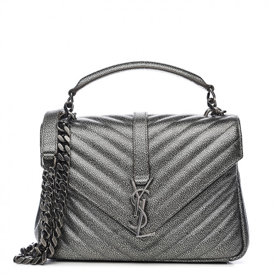 SAINT LAURENT Metallic Grain De Poudre Matelasse Chevron Monogram ...