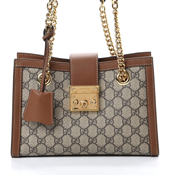 GUCCI GG Supreme Monogram Small Padlock Shoulder Bag Brown 564988