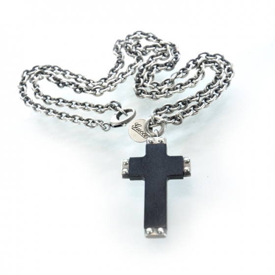 GUCCI Mens Wooden Cross Necklace Silver 29301