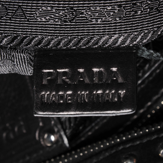 PRADA Glace Calf Studded Large Trunk Bag Fumo and Nero 89356